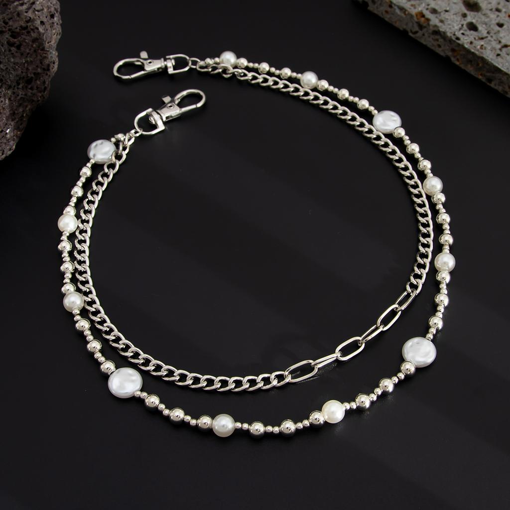 European and American Hip-hop Pearl Splicing Trouser Chain High-end Boys Hip-hop Niche Men's Jeans Waist Chain Accessories