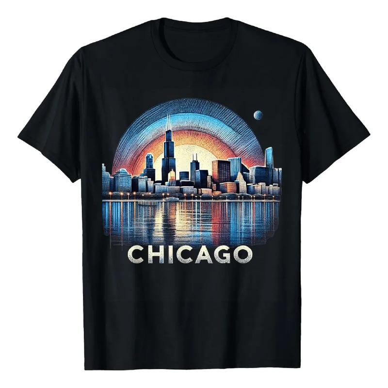 Camisa Vintage Chicago Illinois City Skyline Masculina E Fem S разноцветный