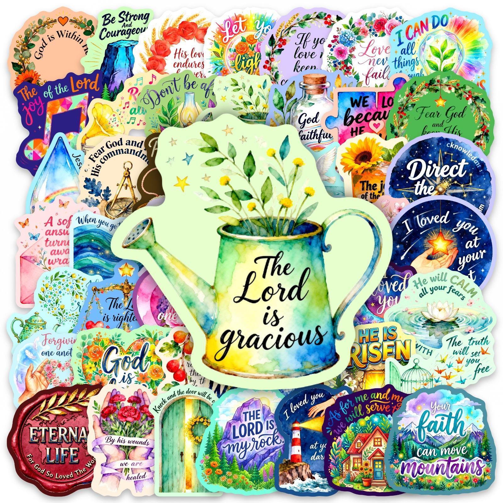 

50 Beautiful Watercolor Inspirational Faith Text-On-Video Decorative Mobile Phone Case Gift Packaging Healing Material Stickers