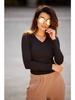 Basic Cotton V-Neck Blouse, Black L