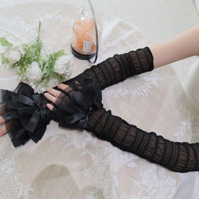Elegant Bows Arm Sleeves Women Lace Fingerless Gloves Cosplay Costume Accessories for Women and Girls