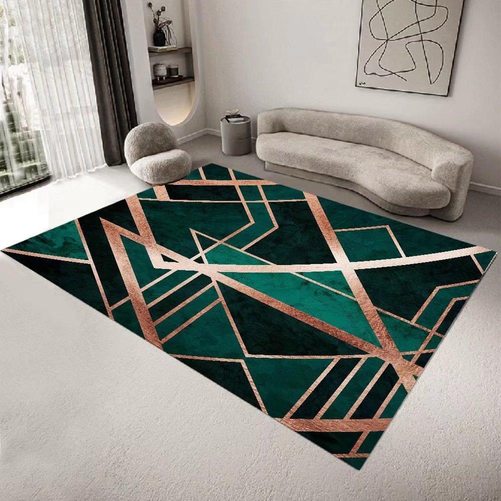 Gold Marble Modern Luxury Living Room Carpet Green Geometric Bedroom Home Non-slip Floor Mat Washable Cloakroom Large Area Rugs