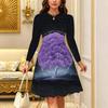Women Long Sleeve Round Neck Midi Dress Retro Paisley Floral Swirl Print Flared Casual Dress