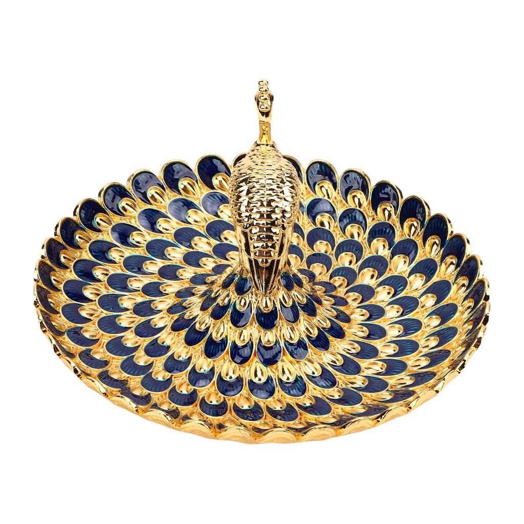 Tavă Rotundă de Servire Formă Păun Farfurie Metalică pentru Gustări Fructe Deserturi Depozitare Decor Masă Acasă Bufet Hotel Bar