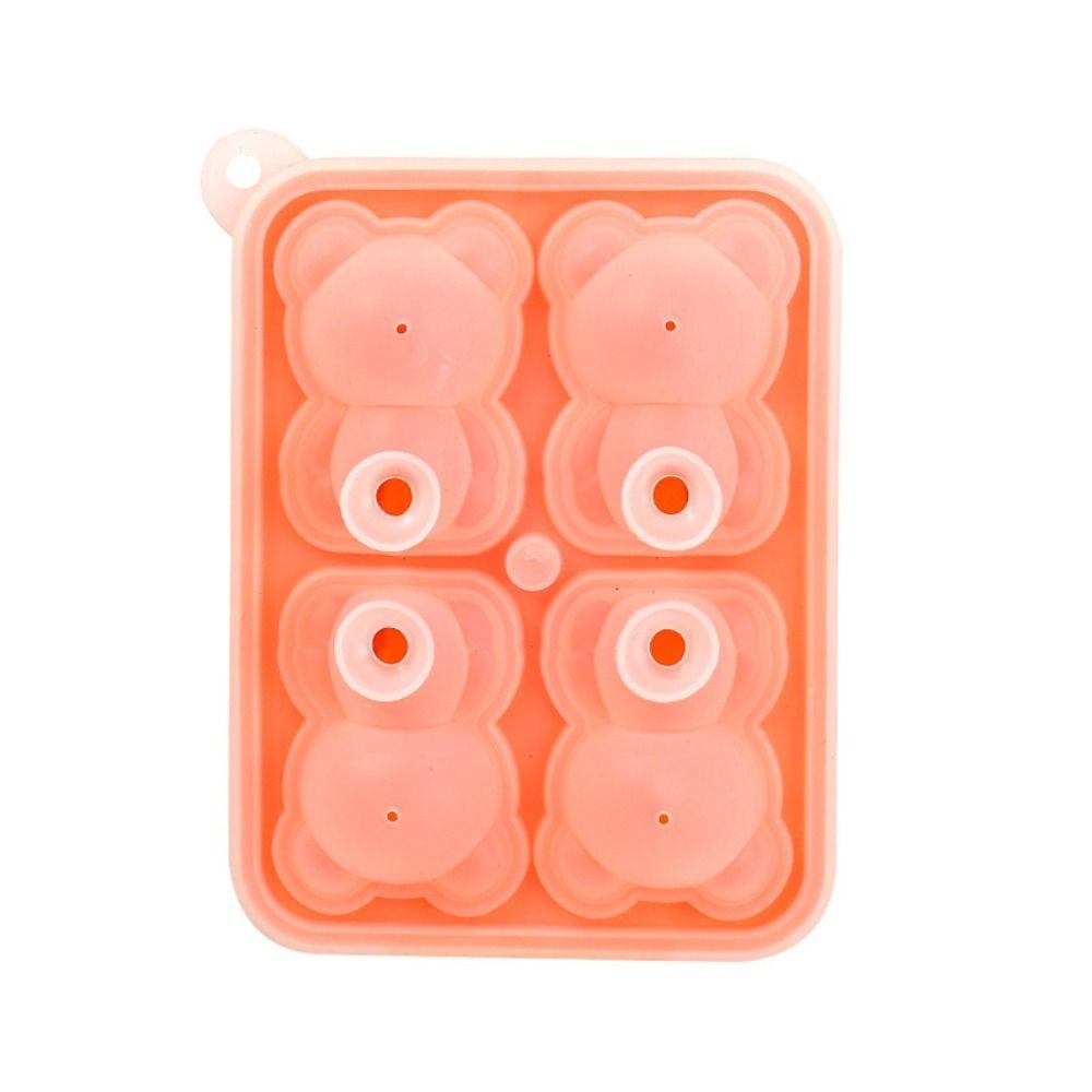 Ice Making Silicone Model 4 Grid Ice Box Durable 3D Bear Shape Mold  Summer