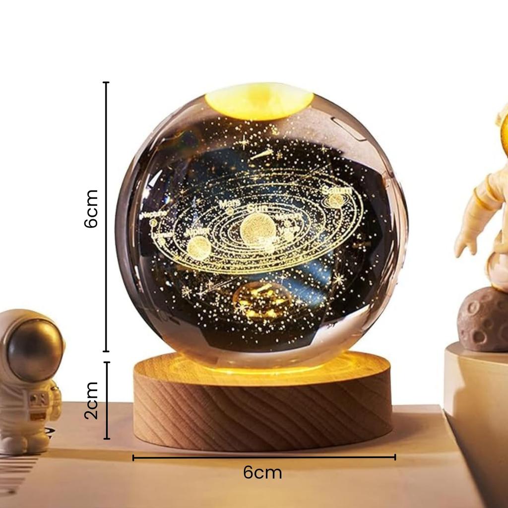 3D Solar Planet Crystal Ball LED Night Lamp, Creative Engraved Night Light