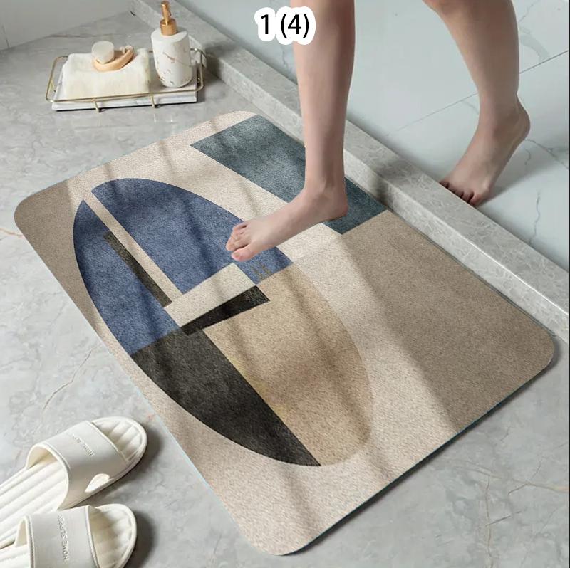 

Blue Gray Geometric Oval Rug Carpet Mat Non-Slip for Entryway Bathroom Kitchen Livingroom Minimalist Home Decor 40cm x 60cm