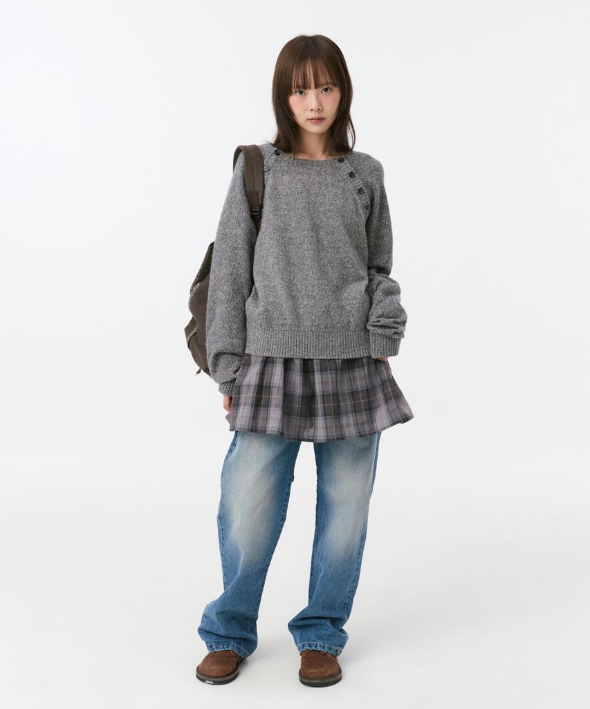 OHESHIO Button Detail Raglan Knit, Gray