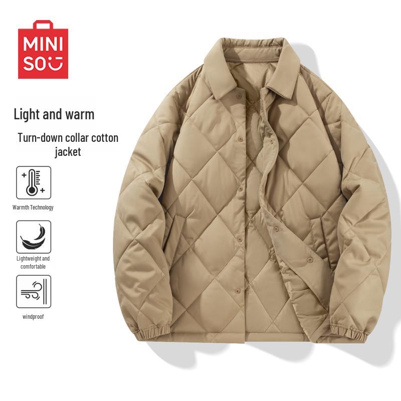 MINISO Men's Lapel Winter Fleece-Lined Padded Jacket