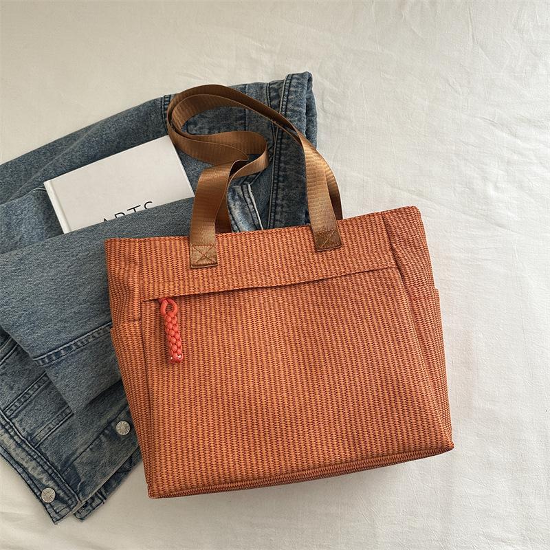 Летняя новая сумка-тоут для студентов с большой вместимостью для работы, на плечо, подмышку, тканевая сумка премиум-класса оранжевый