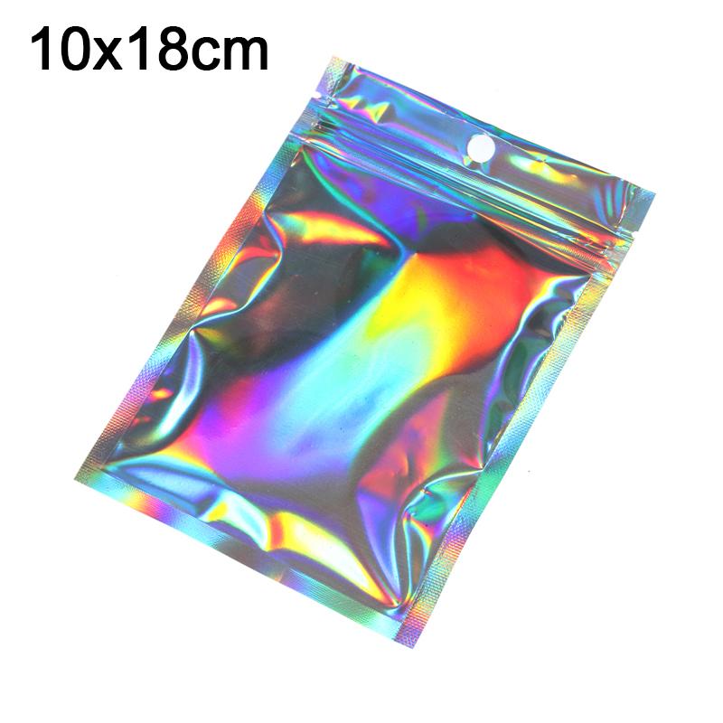 100Pcs Iridescent Zip Lock Bags Pouches Cosmetic Plastic Laser Iridescent Bags Holographic Makeup Bags Hologram Zipper Bags