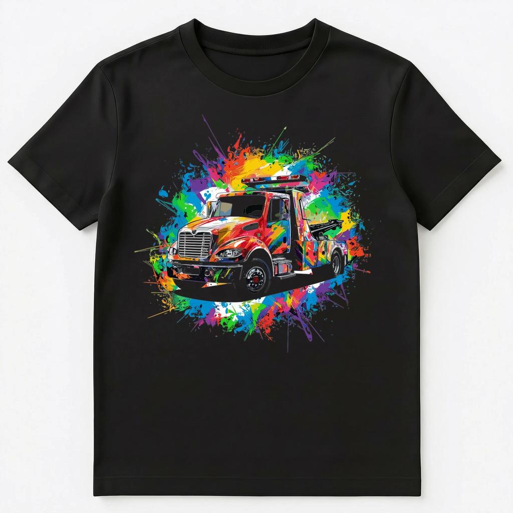 Colorful Paint Splash Tow Truck Art Graphic Unisex T-Shirt