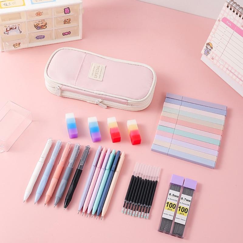 School Set Pencil Case Highlighter Pen Eraser Gel Pen School Accessories Set for Classroom and Office Use