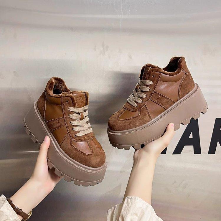 

Mao Mao Kou ретро маффін на товстій підошві німецькі черевики жіночі 2024 зима нове маленьке зростання універсальне повсякденне взуття бавовняне взуття 40