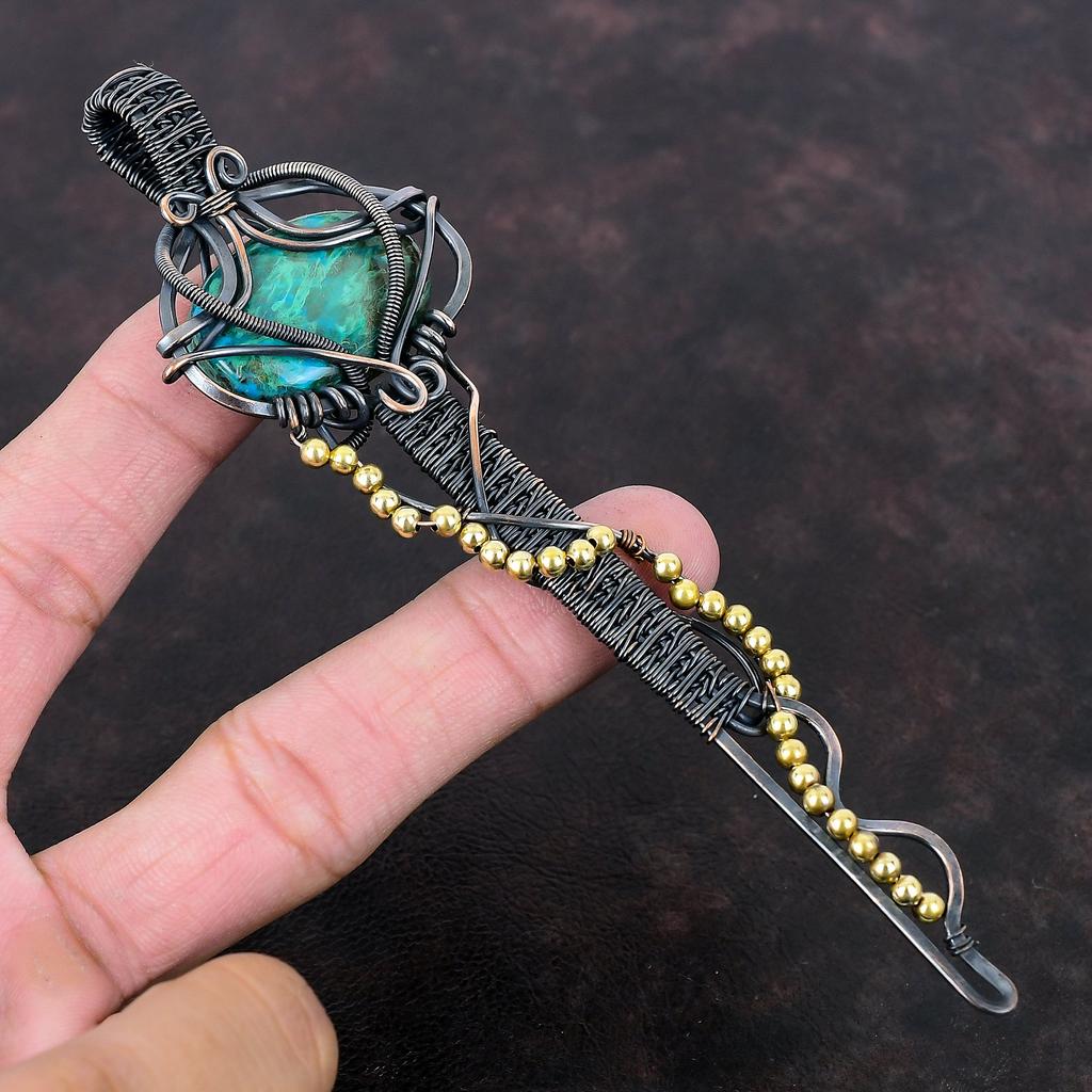 Chrysocolla Pendant Copper Wire Wrapped Pendant Real Gemstone Jewelry Key Pendant Handmade Pendant Copper Wire Wrap Jewelry Anniversary Gift