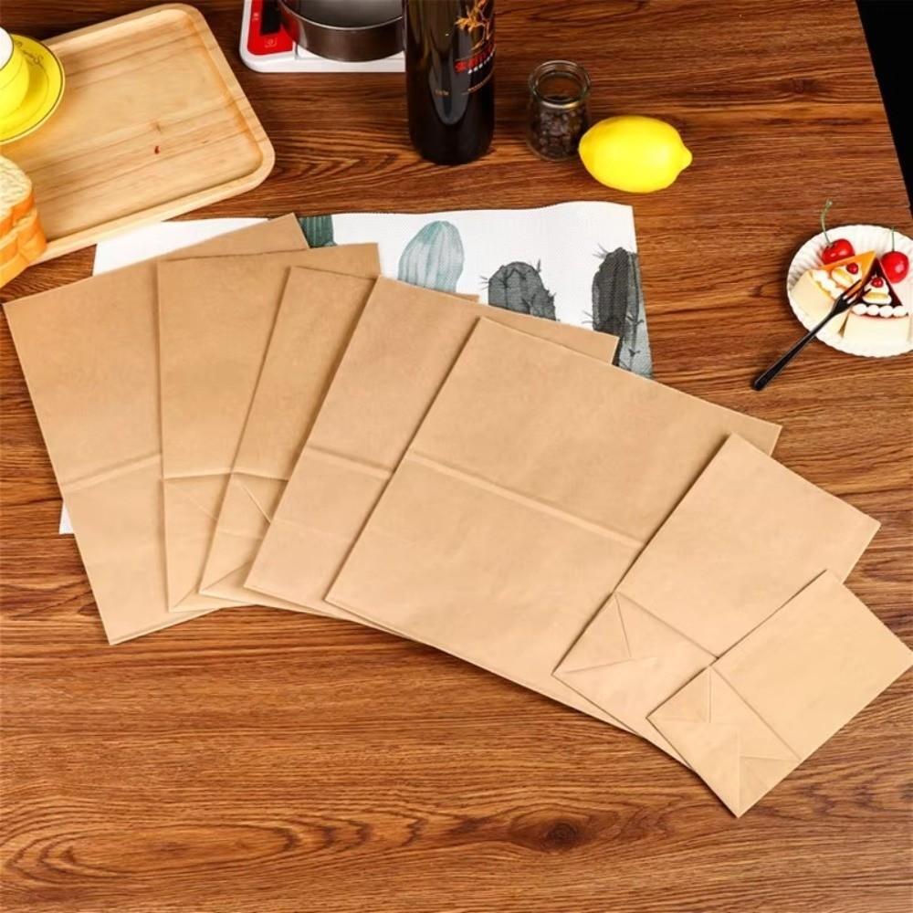 50pcs Not Oil Proof Kraft Paper Bag Square-bottom Convenience Bag New Food Packaging Bag Vegetable