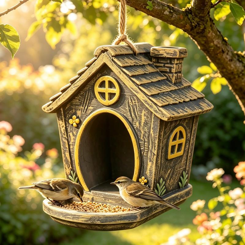 Casa Creativa para Exteriores Colgante de Tocón de Árbol Comedero para Pájaros para Jardín, Patio, Balcón, Diseño de Jardín, Equipo de Alimentación