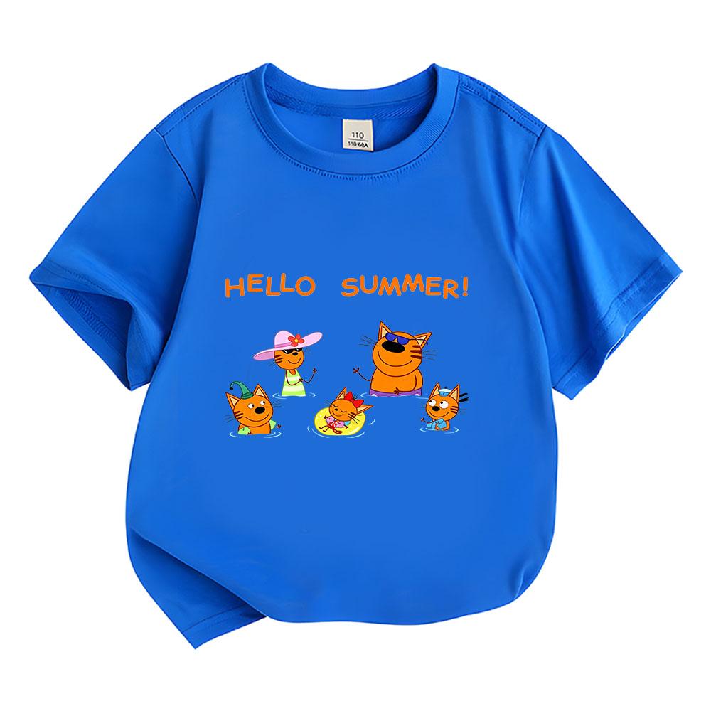 100% Cotton Kid-e-cats Children's T-Shirt Cartoon Print Kids Tees Cute Casual Tops Soft O-Neck Toddler Short Sleeve Summer Wear