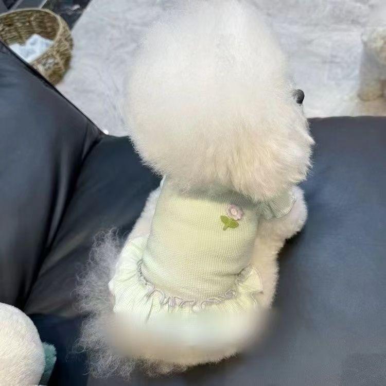 Dog clothes spring summer autumn new waffle small flower flying sleeve skirt pet cat cuter than bear teddy