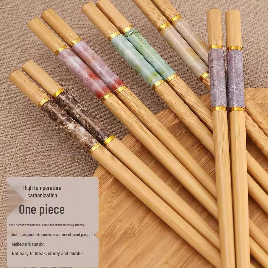 Creative Anti-Mold Bamboo Chopsticks Set: Natural, Non-Slip, Eco-Friendly, Printed Design, 5-20 Pairs