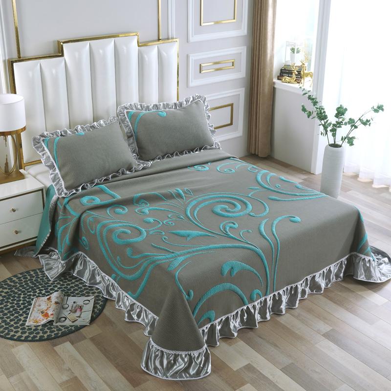 Luxury Soft Knitted Cotton Ruffles Bed Skirt, Bedspread Coverlet, Double Bed Cover Set, Blanket, Linen Pillowcases, Home Textile