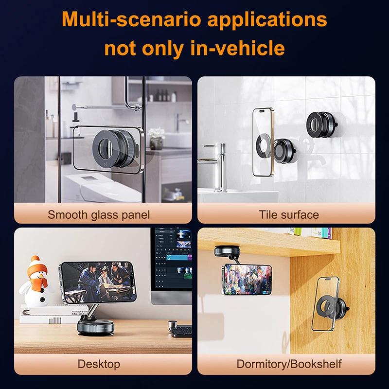 Vacuum Magnetic Suction Cup Phone Mount 360° Adjustable Magnetic Phone Holder Foldable Portable Cell Phone Holders