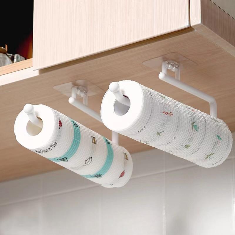 Mensola pensile per armadio da cucina con rotolo di carta, appendiabiti e porta carta igienica