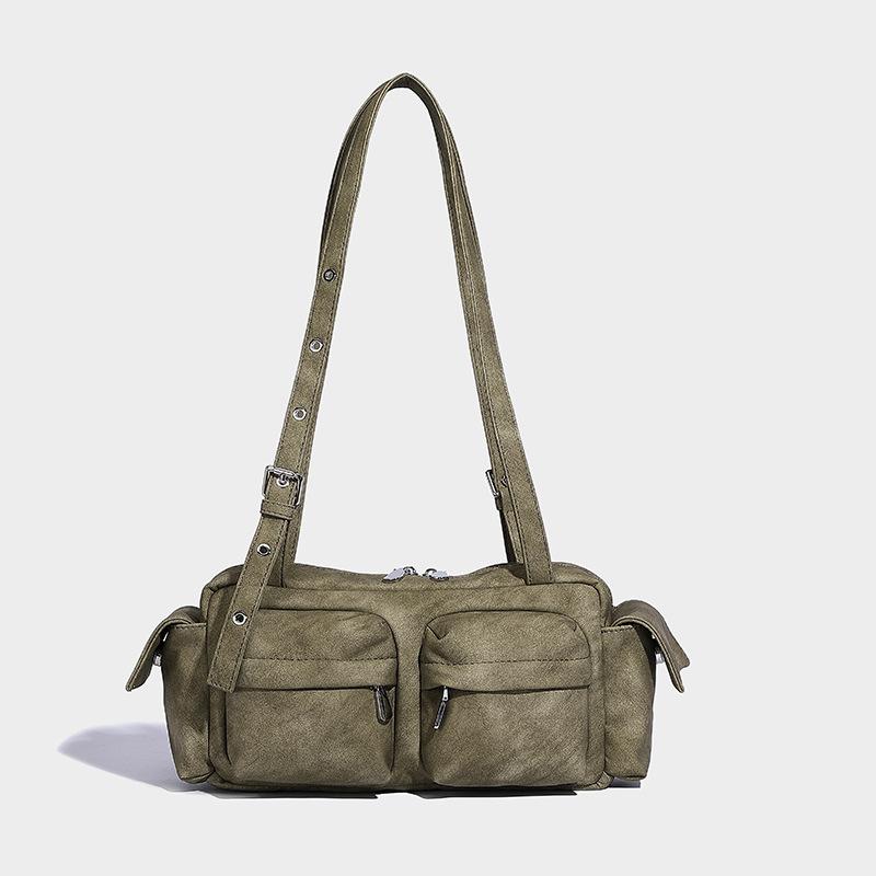 

ins Personality Versatile Niche Pocket Design Portable Mail carrier Autumn and Winter Large Capacity Shoulder Underarm Bag армія зелений колір