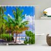 Ocean Sunrise Shower Curtain Summer Beach Tropical Palm Tree Hawaiian Sunset Coastal Scenery Sea Wave Bath Curtain With Hooks