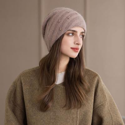 Autumn and Winter Pearl Jacquard Wool Knitted Hat Women's Warm Fashion Hat