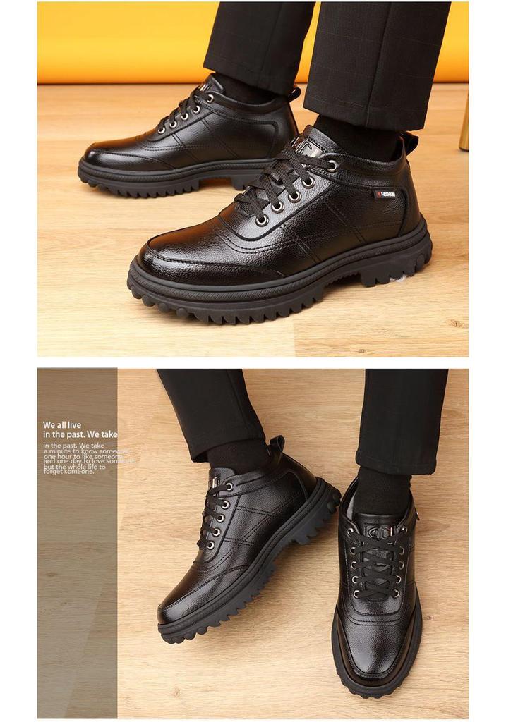 Men's Winter High-Top Velvet Cotton Leather Snow Boots - Warm and Versatile Casual Style