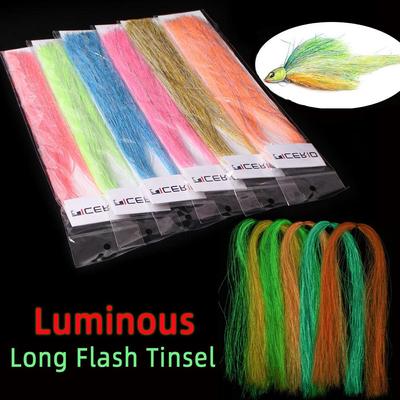 1 Packung/6 Packungen 50 cm langes, nachtleuchtendes Lametta, 3 Arten gemischte Lamettastränge, Fliegenbindematerial für Streamerfliegen, Bucktail-Teaser