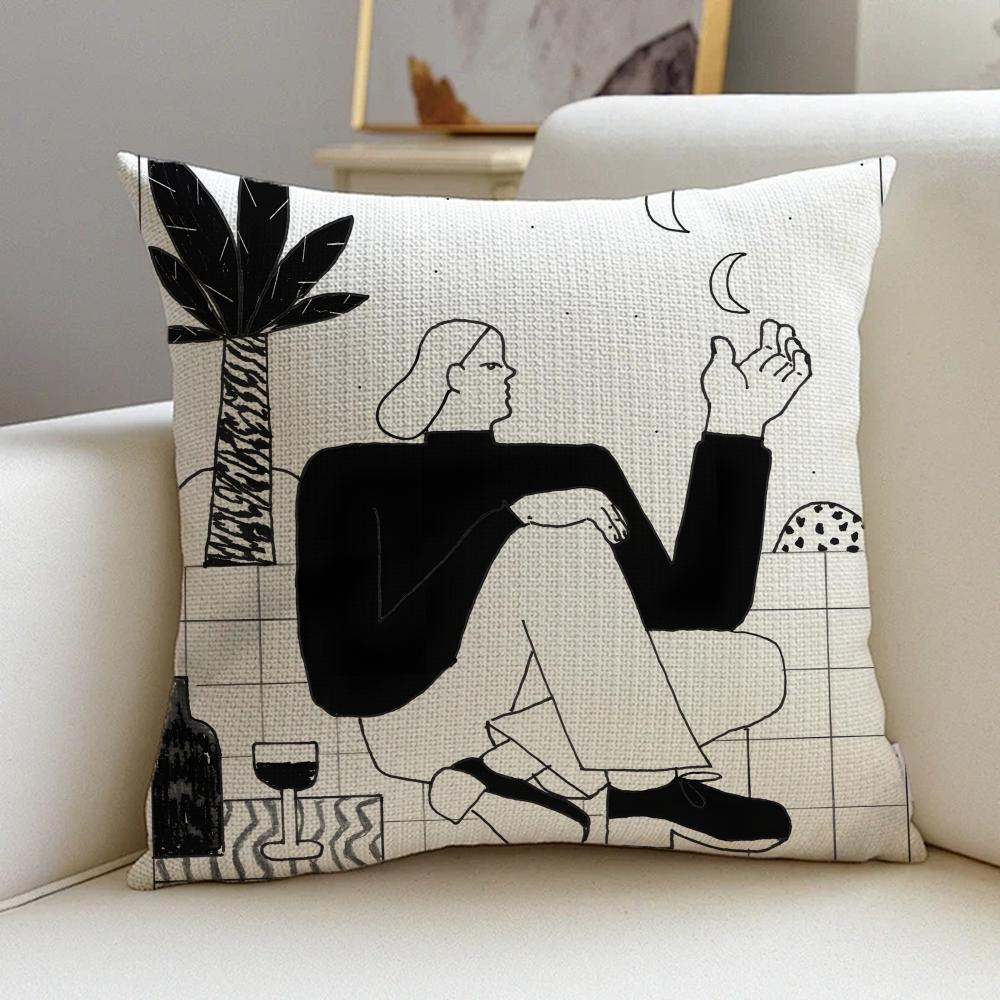 L-Lukas Eglinskas Cushion Cover Cushion Cover Pillowcase, Anti-Mite Invisible Zipper, Linen Sofa Cushion