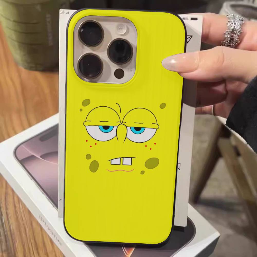 Cartoon S-SpongeBob S-SquarePants Phone Case For IPhone 17 16 15 14 13 12 11 Pro Max Plus Corrugated Bumper Back Cover Shell