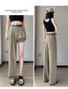 Khaki High-Waisted Slim-Fit Wide-Leg Dress Pants for Women - Spring/Summer Collection