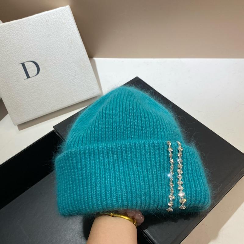 Echtes Kaninchenfell Diamanten Buchstaben Mützen Hüte Damen Winter Warm Strickmütze Berühmte Marke Damen Lässige Mütze Skimütze