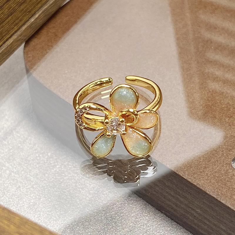 Medieval Vintage Retro Colored Enamel Open Ring Women'S Niche High-End Light Luxury Personality Ring