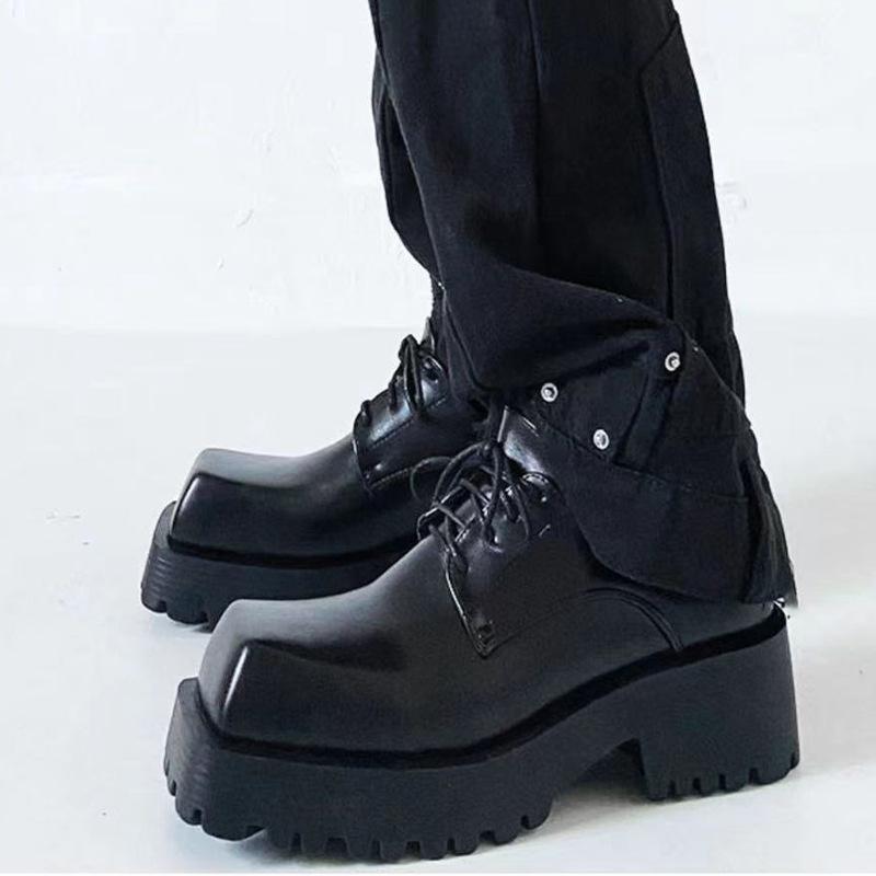 

Черные мужские ботинки челси с квадратным носком и толстой подошвой на осень и зиму для мужчин и женщин, новые кожаные короткие ботинки 35-45 35 чёрный