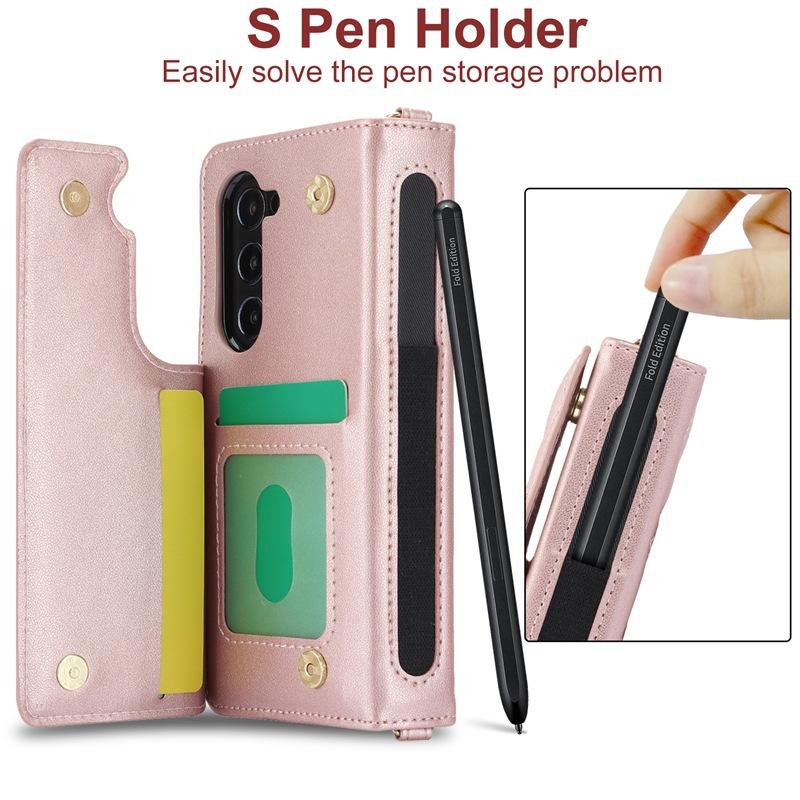 Applicable to Samsung Z Fold 7Foldable multifunctional phone case Z Fold6/5Card slot protective case with pen holder
