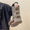 French retro thick heel medium and high boots women's 2025 autumn and winter new wasteland wind heightening non-slip knight boots fashion boots