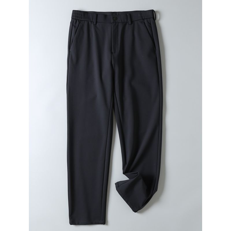 with Wool, Wrinkle-Resistant, Solid Color, Autumn and Winter Men's Elastic Straight-Leg Business Casual Pants, Cold-Proof, Fleece-Lined Long Pants