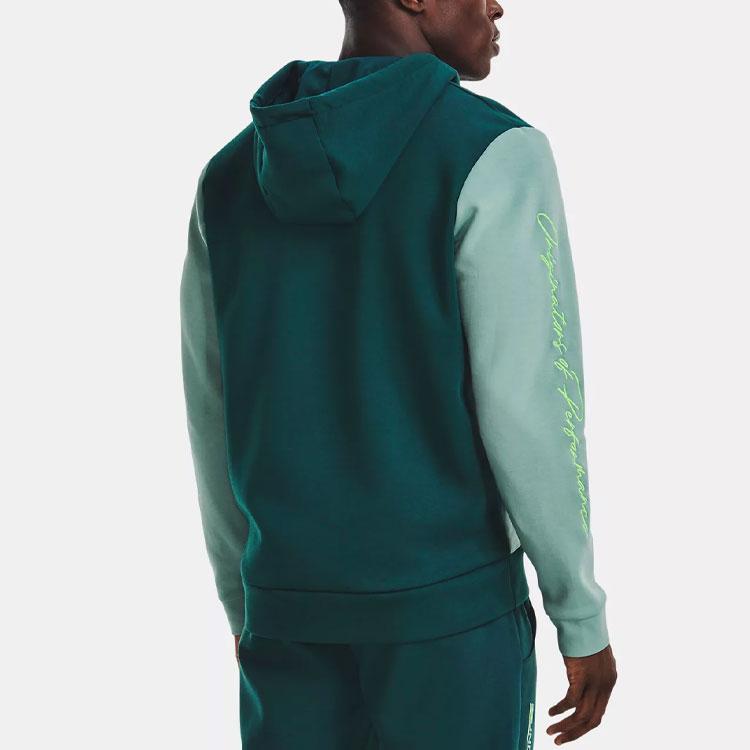 Under Armour Summit Color Block Letter Print Casual Sports Full Zip Hoodie Men hoodies Wax-Green 1370422-366