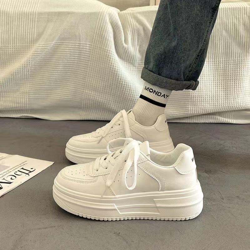 

2025 Spring Autumn New Women s White Shoes Fashion Comfortable Casual Shoes Lace-up Platforms Sneakers Non Slip Vulcanized Shoes 35 белый
