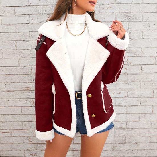 Yousheng Faux Suede Jacket for Women Casual Lapel Thick Sherpa Lined Coat Winter Fuzzy Fleece Trench Coat with Pockets