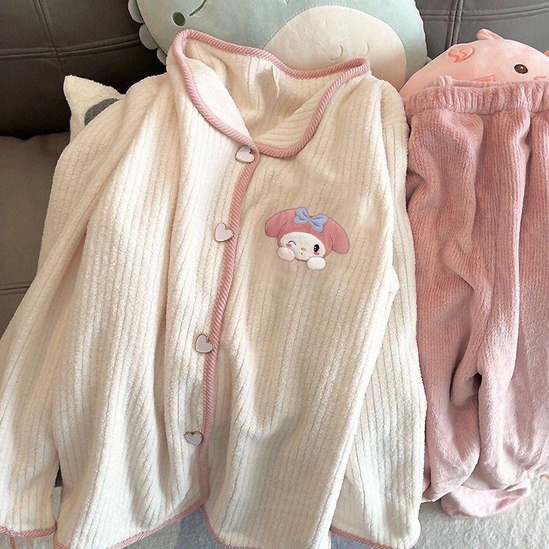 Women's Winter Pajama Set - Coral Fleece Cardigan & Flannel Pants