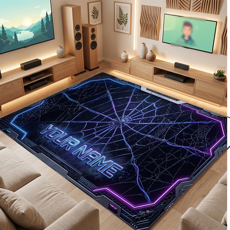 Neon Colorful Theme Crystal Velvet Floor Rug Personalized Custom Name Text Warm Carpet Home Decoration