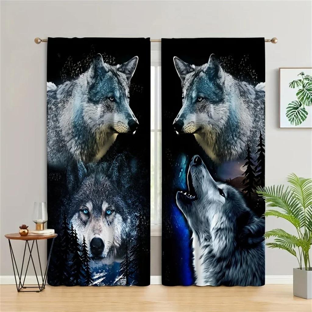 3D Sacred Blue Dragon Curtains Animal Wolf Curtains 2 Panels Children's Room Bedroom Decor Curtains Living Room Balcony Decor