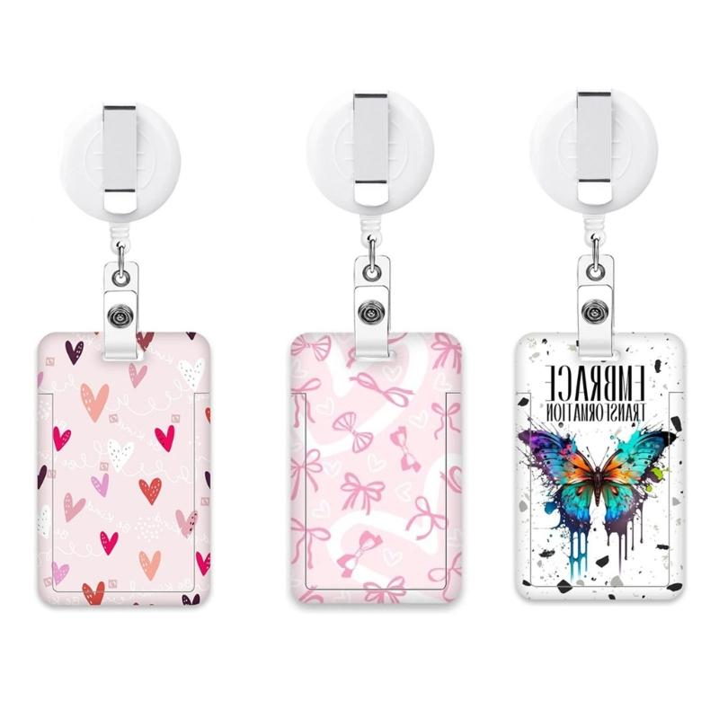 Card Holder with Detachable Neck Lanyard Retractable Badge Holder Card Protectors and Neck Strap Set for Office School