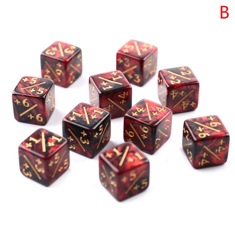 

10 шт., 16 мм, 6 боковых счетчиков кубиков + 1/-1 кубик, детская игрушка, счетные кости для MTG, карточных игр, жетонов и кубиков лояльности