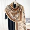 Autumn and Winter Fashion Cotton and Linen Long Flower Printed Scarf Women's High-end Elegant Warm Shawl Neck Scarf